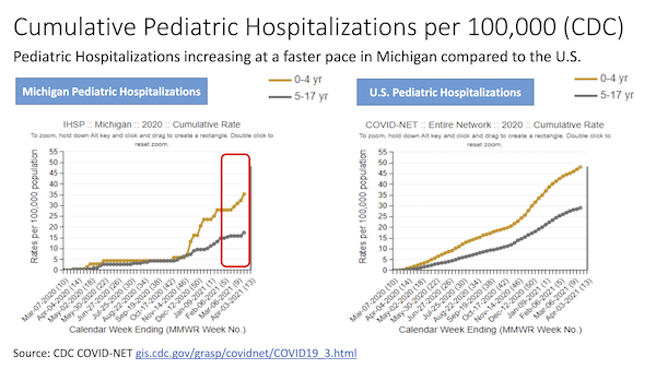 image  of the first slide from the Pediatric Hospitalizations in Michigan slide deck